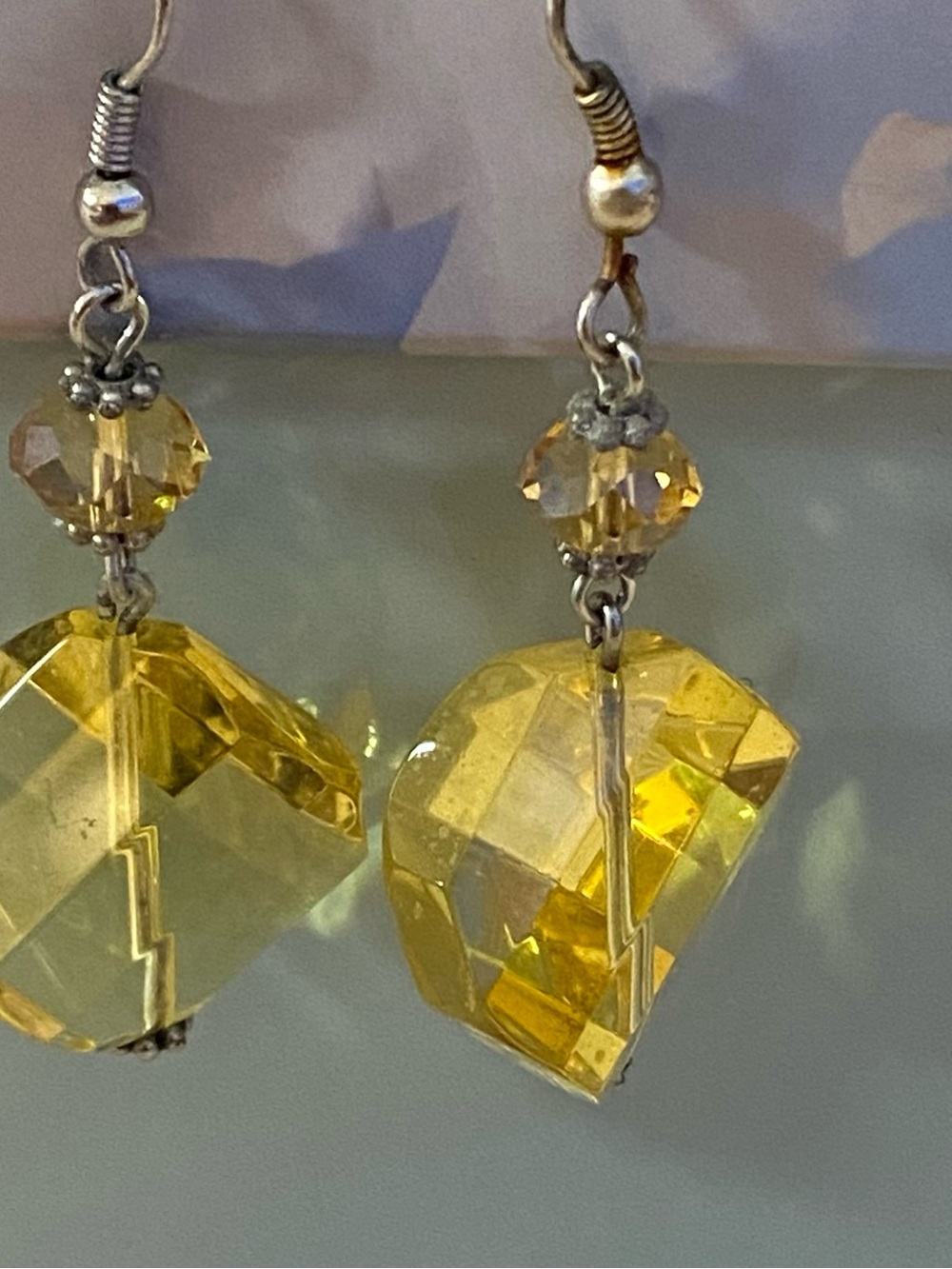 Brilliant, Yellow Faceted Crystal Drop Earrings